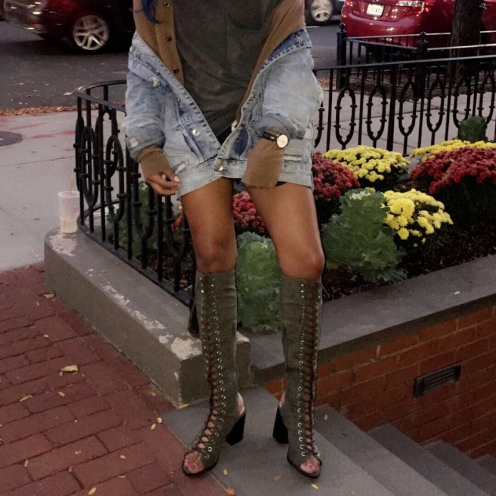 Army green lace up boots